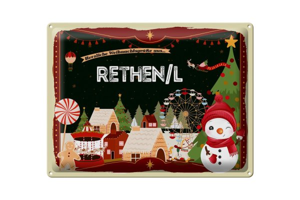 Blechschild Weihnachten Grüße aus Rethen/L Geschenk  40x30cm
