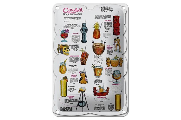 Blechschild Alkohol 12x18cm Cocktail lounge cannibal room