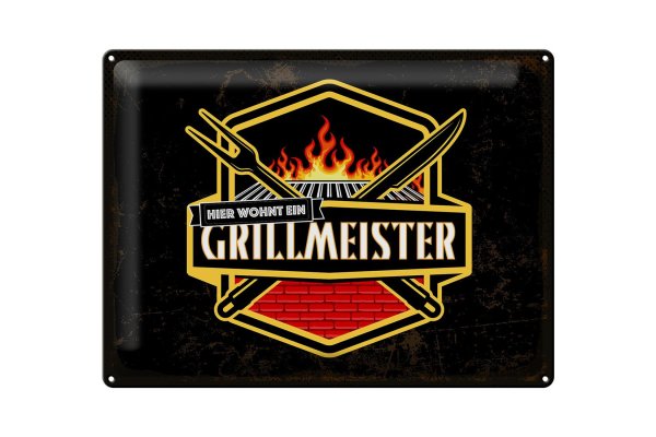 Blechschild Spruch 40x30cm Hier wohnt ein Grillmeister