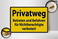 Holzschild Warnschild 30x20cm Privatweg gelbes