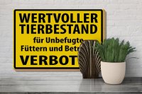 Holzschild Warnschild 30x20cm Wertvoller Tierbestand