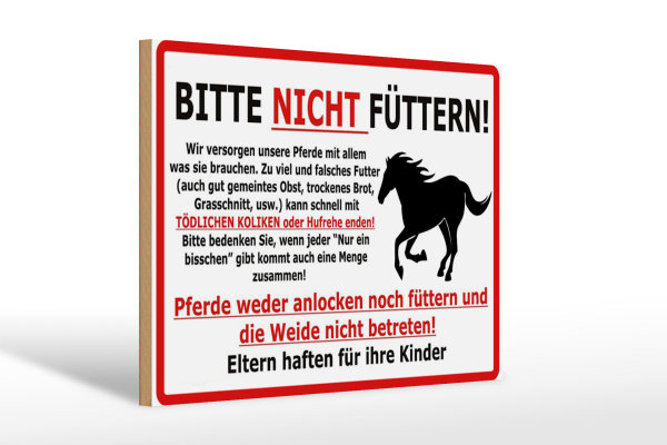 Holzschild Warnschild 30x20cm (Pferd) Bitte nicht füttern