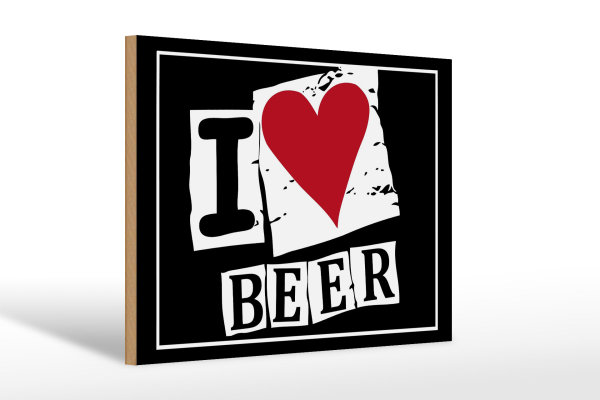 Holzschild Alkohol 30x20cm I Love Beer (Herz)