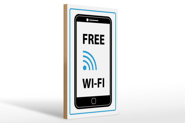 Holzschild Hinweis 20x30cm Free WI-FI (Handy)