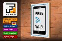 Holzschild Hinweis 20x30cm Free WI-FI (Handy)