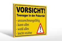 Holzschild Hinweis 30x20cm Vorsicht Teenager in Pubertät