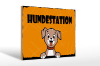 Holzschild Hinweis 30x20cm Hundestation (orange)