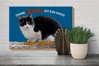 Holzschild Spruch 30x20cm Ohne Katze kein Zuhause
