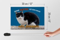 Holzschild Spruch 30x20cm Ohne Katze kein Zuhause
