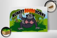 Holzschild Spruch 30x20cm Monkey Boobs Horny Affe im BH