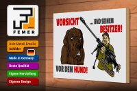 Holzschild Hinweis 30x20cm Vorsicht vor Hund und Besitzer