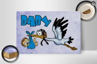 Holzschild Baby 30x20cm Storch bringt Kind in blau