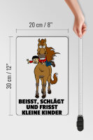 Holzschild Hinweis 20x30cm Pferd beisst frisst Kinder