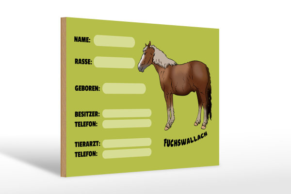 Holzschild Pferd 30x20cm Fuchswallach Name Besitzer Rasse