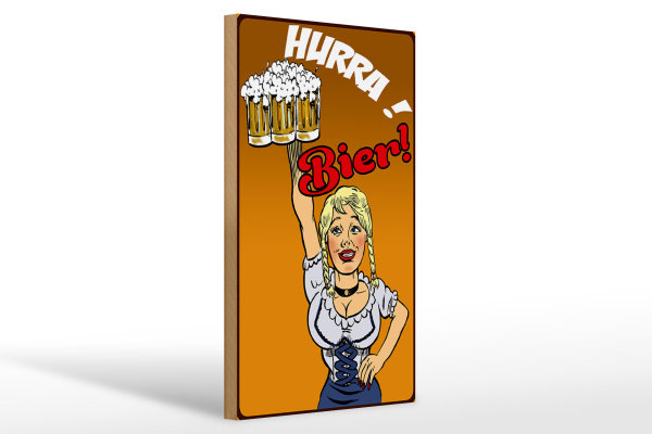 Holzschild Pinup 20x30cm Hurra Bier