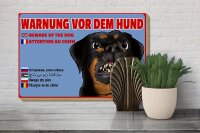 Holzschild Hinweis 30x20cm Warnung vor Hund Multi Sprachen