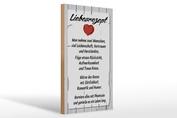 Holzschild Spruch 20x30cm Liebesrezept nehme 2 Menschen
