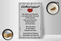 Holzschild Spruch 20x30cm Liebesrezept nehme 2 Menschen
