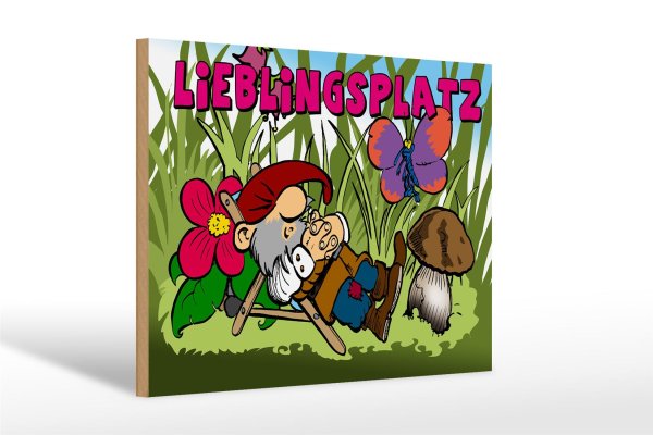 Holzschild Spruch 30x20cm Lieblingsplatz Zwerg im Garten