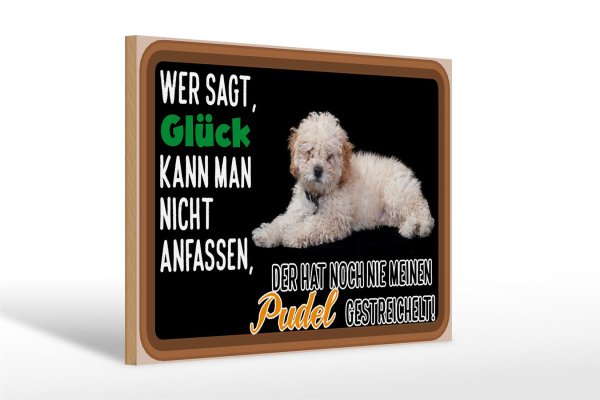 Holzschild Spruch 30x20cm Glück nicht anfassen Pudel Hund