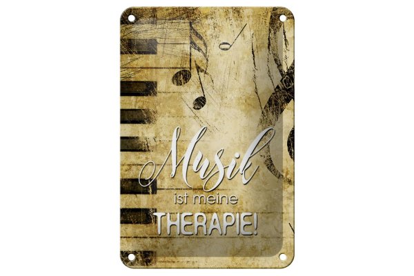 Blechschild Retro 12x18cm Musik ist meine Therapie Schild