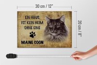 Holzschild Spruch 30x20cm Maine Coon Katze ohne kein Heim