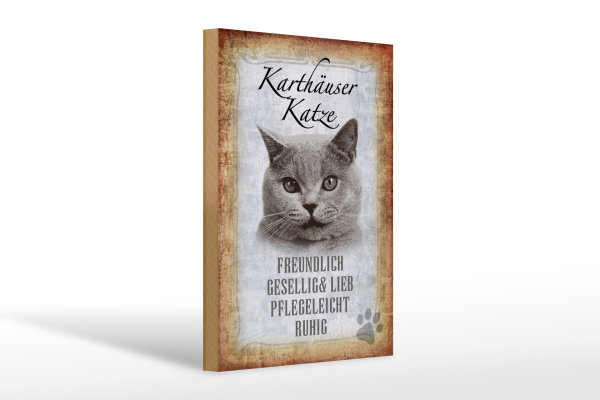 Holzschild Spruch 20x30cm Karthäuser Katze lieb Schild