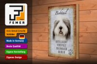 Holzschild Spruch 20x30cm Bobtail Hund verspielt Schild