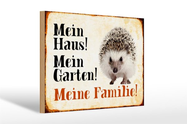 Holzschild Tiere 30x20cm Igel mein Haus Garten Familie