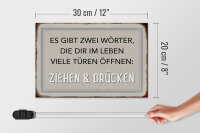 Holzschild Spruch 30x20cm gibt zwei Wörter Ziehen Drücken