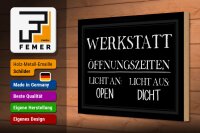 Holzschild Spruch 30x20cm Werkstatt Öffnungszeiten open