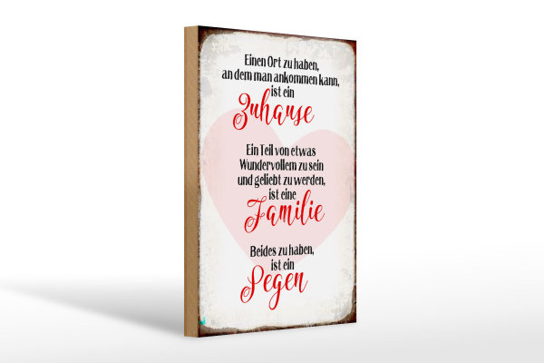 Holzschild Spruch 20x30cm Zuhause Familie Segen Herz