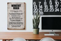 Holzschild Spruch 20x30cm Werkstatt Regeln Werkzeug