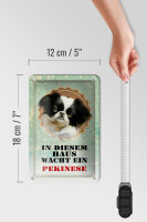 Blechschild Hund 12x18cm in diesem Haus wacht Pekinese