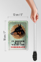 Blechschild Hund 12x18cm in diesem Haus wacht ein Dobermann