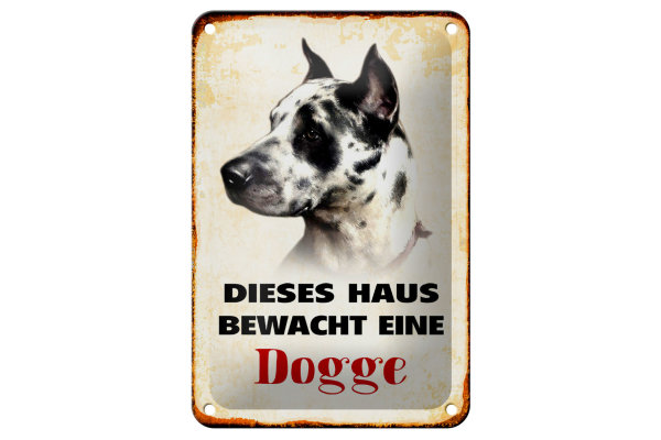 Blechschild Hund 12x18cm dieses Haus bewacht eine Dogge