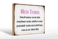 Holzschild Spruch 30x20cm mein Traum von Katze gefüttert