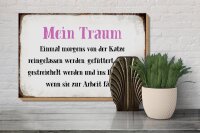 Holzschild Spruch 30x20cm mein Traum von Katze gefüttert
