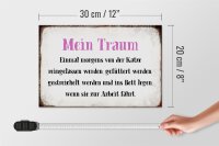 Holzschild Spruch 30x20cm mein Traum von Katze gefüttert
