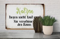 Holzschild Spruch 30x20cm Katzen liegen nicht faul rum