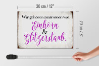 Holzschild Spruch 30x20cm Einhorn und Glitzerstaub