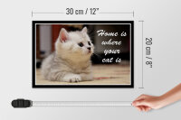 Holzschild Spruch 30x20cm Katze Home is where your cat