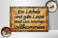 Holzschild Spruch 30x20cm Lächeln gute Laune willkommen