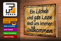 Holzschild Spruch 30x20cm Lächeln gute Laune willkommen