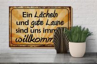 Holzschild Spruch 30x20cm Lächeln gute Laune willkommen