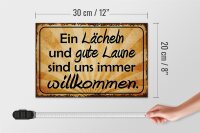 Holzschild Spruch 30x20cm Lächeln gute Laune willkommen