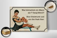 Holzschild Spruch 30x20cm 7-Gang-Menü Mann Wurst Bier