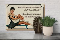 Holzschild Spruch 30x20cm 7-Gang-Menü Mann Wurst Bier