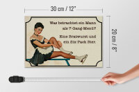 Holzschild Spruch 30x20cm 7-Gang-Menü Mann Wurst Bier