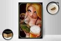 Holzschild Spruch 20x30cm Pinup Oh schon Bier Uhr